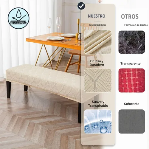 Vista 4 de Genina Fundas impermeables para banco de comedor, protector de asiento de banco de jacquard elástico, funda de banco rectangular para dormitorios