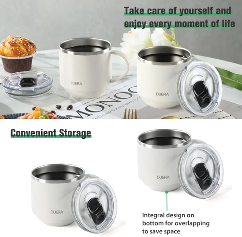 Vista 3 de DUIERA - Tazas de café de viaje de 12 onzas, tazas de agua aisladas portátiles con tapa y asa, taza de café de acero inoxidable, para café helado