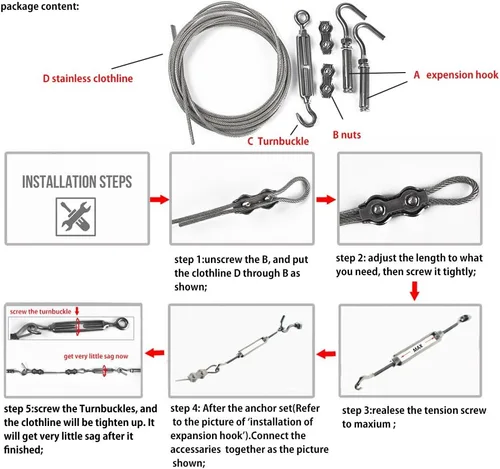 Vista 6 de DEWEL Líneas de ropa de acero inoxidable de 10.8 pies para colgar ropa al
