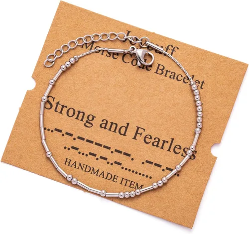 Vista 61 de JoycuFF Pulseras inspiradoras de código morse para mujeres, cuentas de plata, joyería con mantra de motivación, regalos para ella