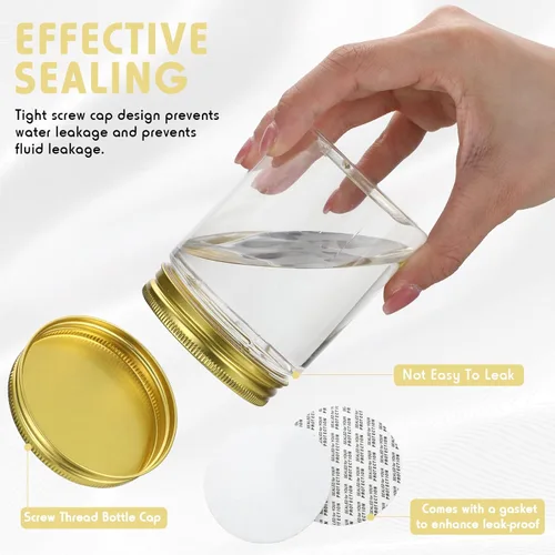 Vista 5 de Wesiti - 60 piezas de recipientes de plástico transparente de 8 onzas con tapas doradas roscadas; envases de plástico transparentes, redondos