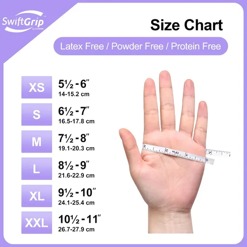 Vista 7 de SwiftGrip Guantes desechables para examen de nitrilo, 3 mil, guantes lilas desechables sin látex, sin polvo