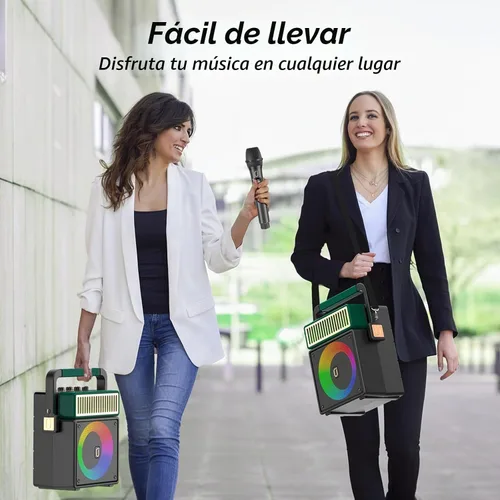 Vista 7 de JYX Sistema de altavoces PA Bluetooth con 2 micrófonos inalámbricos, máquina de karaoke retro de 60 W con luces LED, soporta grabación, entrada