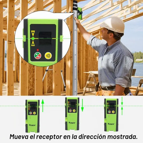 Vista 3 de Huepar Detector láser LR-6RG para nivel láser, compatible con niveles láser Huepar y Pro con solo modo de pulso, receptor láser de detección