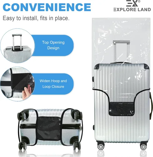 Vista 3 de Explore Land - Funda protectora Air Approve para equipaje de 18 a 32 pulgadas, PVC transparente, S
