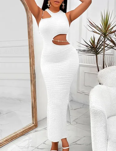 Vista 4 de clear wind Vestido largo ajustado con cadena recortada para mujer, para fiesta, cóctel, club