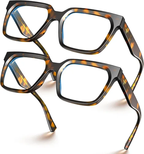 Vista 21 de VISOONE Chunky Rectangle Oversized Blue Light Blocking Computer Glasses Clear Lenses Cute Fake Large Frame Preppy Stylish Designer Fashion Screen