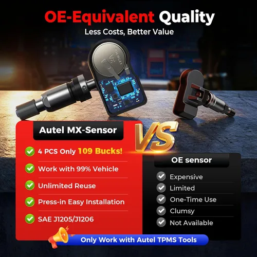 Vista 6 de Autel Juego de 4 sensores TPMS, sensor MX, sensor de presión de neumáticos MaxiTPMS 2 en 1 (315 MHz + 433 MHz), sensor OE de inserción programable