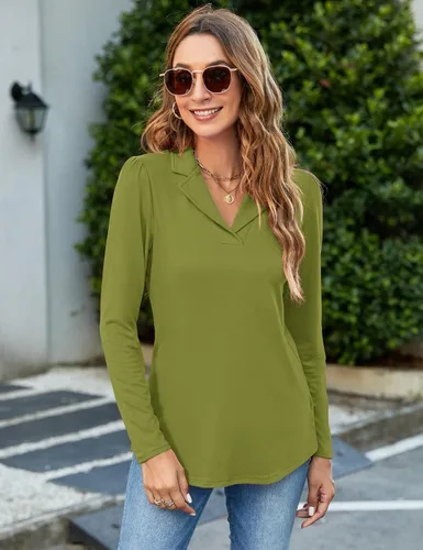 Vista 3 de Rapbin Camisa de cuello de muesca para mujer, cuello en V, manga corta, casual, túnica
