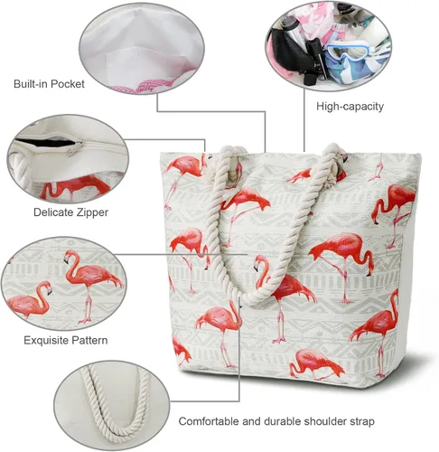 Vista 3 de weallbuy Bolsas de playa para mujer, impermeable, a prueba de arena, bolsa de lona con cremallera
