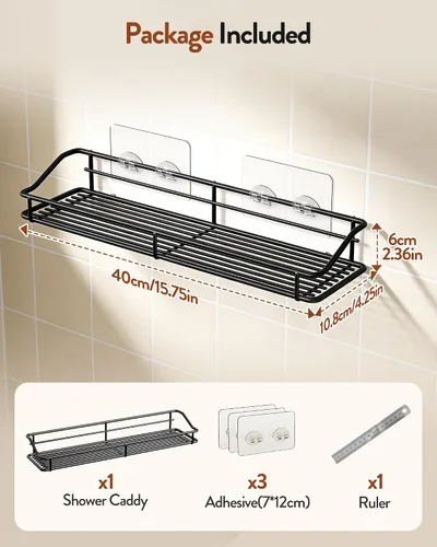 Vista 7 de Orimade Organizador adhesivo para baño, cesta de almacenamiento de ducha, estante de especias de cocina, sin perforaciones, acero inoxidable SUS304