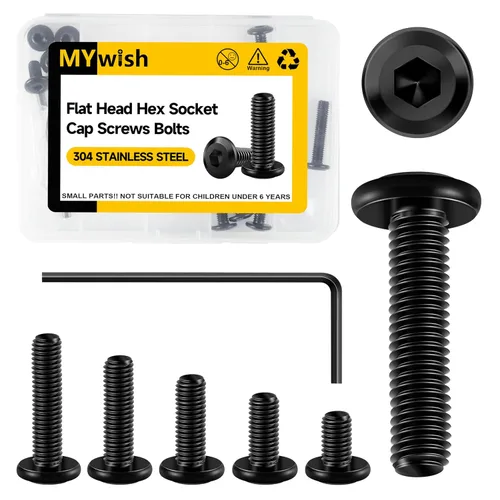 Vista 33 de Mywish M5 x 8mm 20 piezas de tornillos de cabeza plana con rosca hexagonal, pernos de acero inoxidable 304 para muebles con rosca completa, óxido