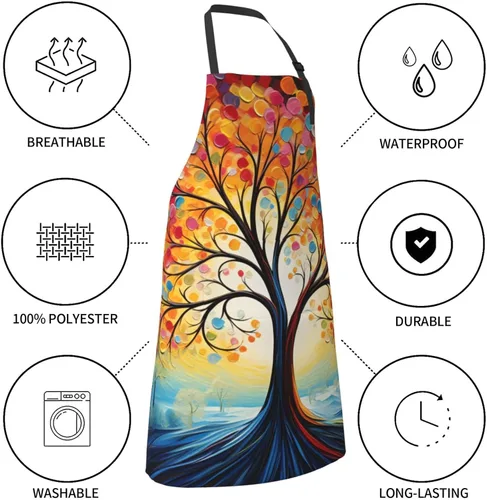 Vista 4 de Delantal de pintura de artista con 2 bolsillos, delantales artísticos, regalos para mujeres y hombres, batas de cocina de mariposa, Árbol con puntos