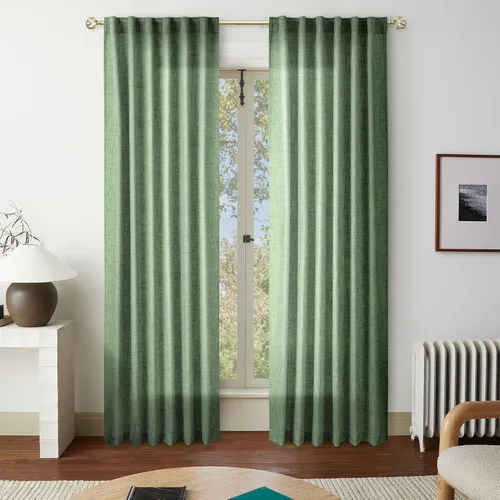 Vista 59 de Cortinas de Lino Natural Color Crema de 84 Pulgadas de Largo para Sala de Estar, Juego de 2 Paneles de Lino Texturizado con Trabillas Traseras