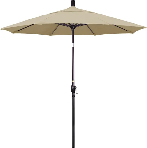 Vista 20 de California Umbrella Sombrilla redonda de aluminio de 7.5 pies, manivela elevadora, botón de inclinación, poste de bronce, Sunbrella Air Blue