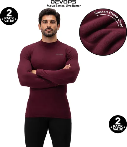 Vista 9 de DEVOPS Paquete de 2 camisetas térmicas de compresión de manga larga con cuello alto para hombre negro (Black / Wine)