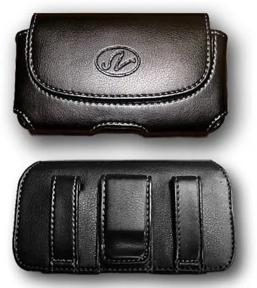 Vista 2 de Funda protectora de cuero horizontal de gran tamaño para teléfono celular con clip para cinturón y trabillas para cinturón, color negro