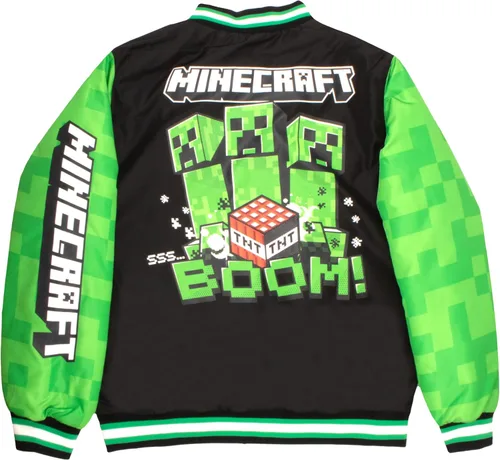 Vista 2 de Minecraft Chaqueta bomber para niños, chaqueta universitaria con estampado gráfico con cremallera para niños y niños pequeños