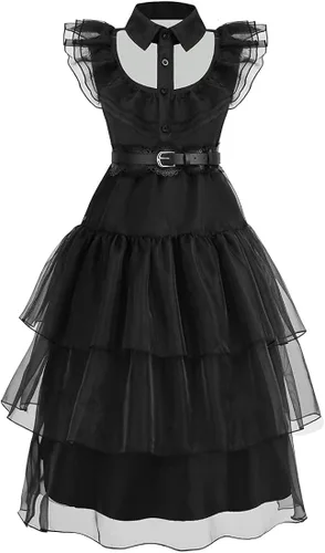 Vista 2 de Yipkorra Disfraz de Addams para niñas, vestido de princesa para Halloween, cosplay, fiesta