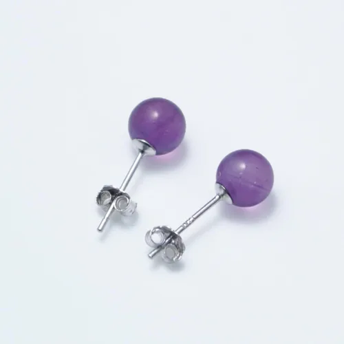 Vista 5 de Natural Stone Studs Earrings Crystal Ball Birthstone Earrings Stud Fashion Sterling Silver Ear Jewelry Gift for Women Girl