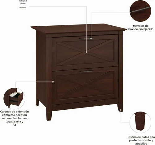 Vista 5 de Bush Furniture Key West – Archivador lateral con 2 cajones, color cereza