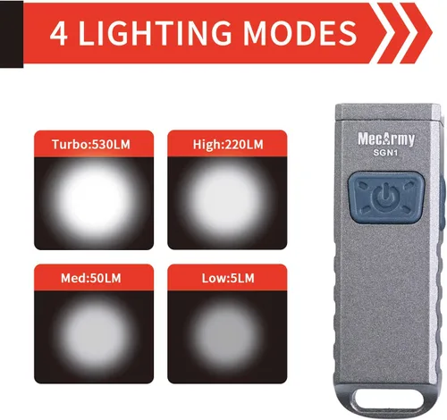 Vista 2 de MecArmy SGN1 Mini llavero recargable USB EDC Flahlight, XP-G2 S5 LED con 530 lúmenes, cuatro modos de iluminación más un llavero estroboscópico