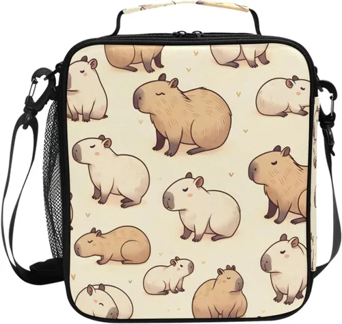 Vista 89 de Lonchera con patrón de cuadros blancos y negros, bolsa de almuerzo aislada, bolsa de preparación para niños, correa de hombro congelable a001
