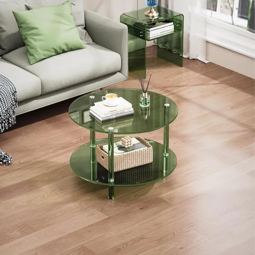 Vista 2 de Mesa de centro acrílica, pequeña mesa de centro moderna redonda para sala de estar, verde
