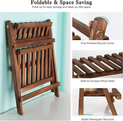 Vista 6 de Jotsport Soporte de mesa de 2 niveles para plantas, estilo escalón, organizador de almacenamiento de escritorio, estante de exhibición de madera