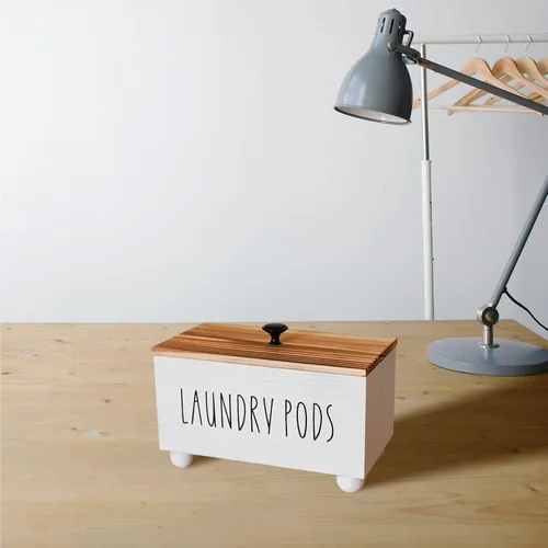 Vista 4 de Contenedor de cápsulas de lavandería, soporte para cápsulas de lavandería rústicas, caja organizadora de almacenamiento de detergente para ropa
