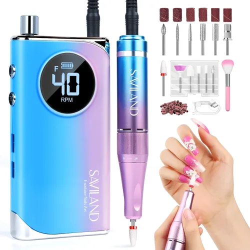 Vista 13 de SAVILAND - Kit de taladro eléctrico profesional para uñas acrílicas de A-azul