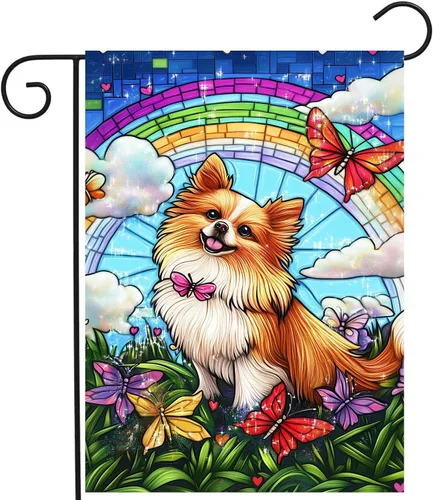 Vista 23 de Bandera floral de jardín Golden Retriever para jardín, banderas de bienvenida para exteriores de 12 x 18 pulgadas, bandera de perro de flores