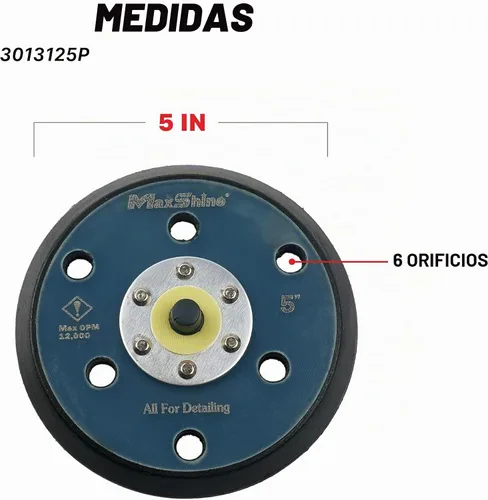 Vista 2 de Maxshine Placa de respaldo universal de doble acción de gancho y bucle de 5 pulgadas - Se adapta a pulidores DA con rosca de 5/16 pulgadas - Soporta