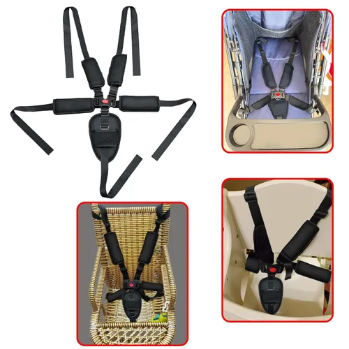 Vista 6 de Cinturón de seguridad universal de 5 puntos para silla alta, almohadillas ajustables para cinturón de seguridad, almohadillas de hombro con correa