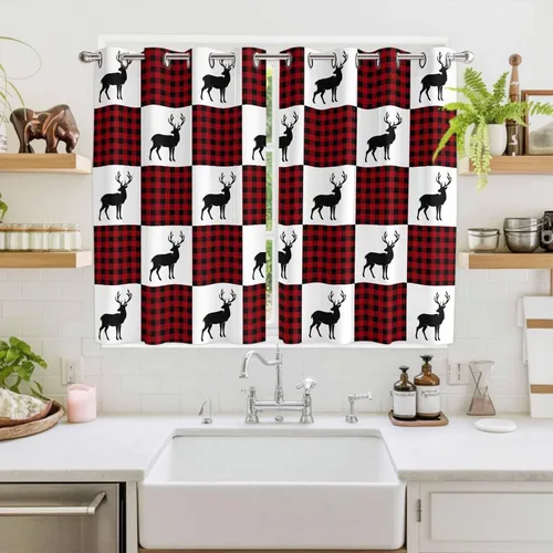 Vista 53 de Libaoge Cortinas de Navidad para cocina, dormitorio, juego de 2 paneles, diseño de muñeco de nieve de Navidad, cortinas de invierno con copos