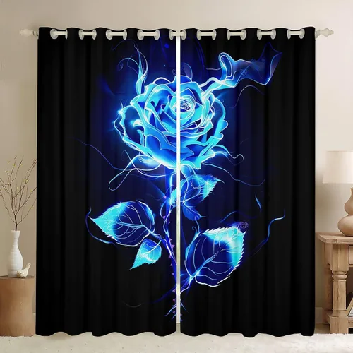 Vista 17 de Feelyou Cortinas de ventana de rosas para decoración de dormitorio, rosas de arco iris, cortinas de ventana florales para parejas, amantes de ramo