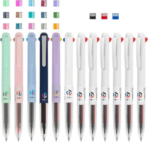Vista 7 de Woomer 12 bolígrafos multicolor en gel, 0.5mm, 3 en 1, bolígrafos de tinta multicolor, 18 colores retráctiles para planificadores, oficina, 18