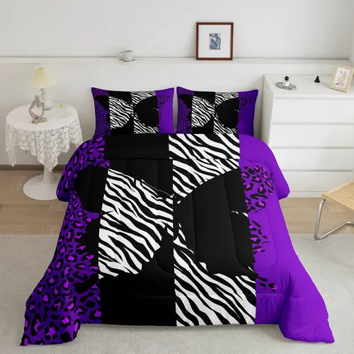 Vista 24 de Manfei Juego de edredón con estampado de leopardo, tamaño individual, juego de ropa de cama con estampado de guepardo marrón y negro, 2 piezas Negro