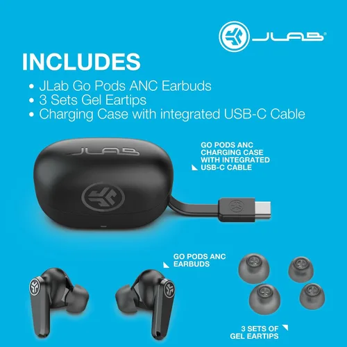 Vista 9 de JLab Go Pods ANC Auriculares True Wireless Bluetooth y Estuche de Carga, Cancelación Activa de Ruido Híbrida + Sé Consciente para una Escucha Salvia
