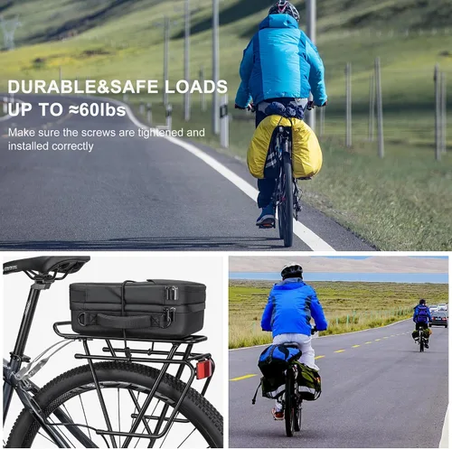 Vista 7 de CXWXC Portaequipajes trasero para bicicleta - Portaequipajes de carga para bicicleta para montaje de freno de disco/freno sin disco - Portaequipajes