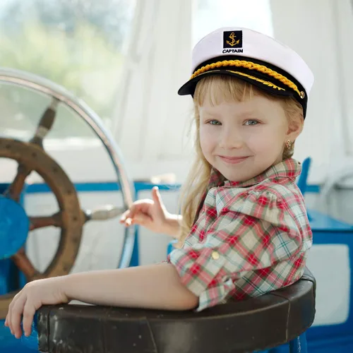 Vista 5 de SATINIOR Gorra de capitán de yate, 2 piezas, color azul marino, para niños