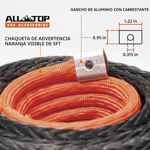 Vista 4 de ALL-TOP Cable de cuerda de cabrestante sintético, 1/2 pulgada x 76 pies, línea de repuesto de cabrestante de 31500 libras con funda protectora