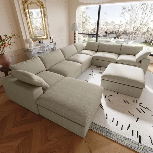 Vista 9 de Sofá seccional modular Cloud, sofá en forma de U con relleno de plumón para sala de estar, juegos de sala de estar de 8 plazas extragrandes