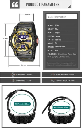 Vista 2 de KXAITO Relojes deportivos para hombre, impermeables, militares, con fecha, tácticas, LED, alarma facial, cronómetro, para hombre