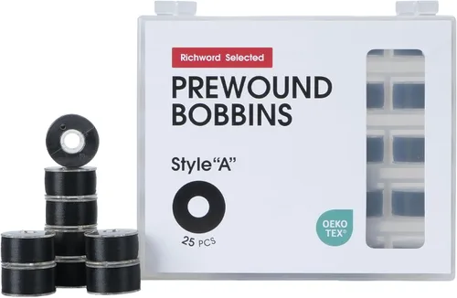 Vista 11 de Poolin Bobinas preenrolladas Richword Selected 144 piezas (clase 15) tamaño A de plástico, 70D/2 (60WT) hilo de bobina de poliéster para máquina