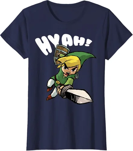 Vista 30 de Nintendo Legend of Zelda Link Hyah Poster - Camiseta pequeña Azul Marino