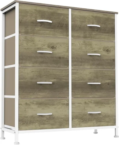 Vista 30 de Sweetcrispy Cómoda para dormitorio, cómoda de tela con 8 cajones, cómoda para armario, sala de estar, marco de acero resistente, parte superior