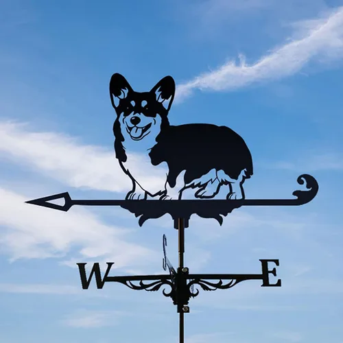 Vista 5 de Veleta para techo creativo Corgi Dog Weather Vanes para jardines al aire libre, arte de hierro negro, veleta meteorológica para casas, patio, césped