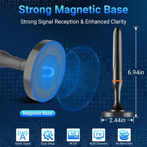 Vista 2 de Antena de TV digital para Smart Tv en interiores, antena HDTV digital de recepción 360 para canales locales, soporta 1080P y 4K, base magnética