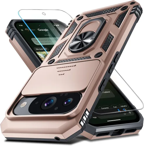 Vista 9 de Janmitta - Funda compatible con Google Pixel 9 Pro XL con cubierta deslizante para lente de cámara incorporada + protector de pantalla + soporte